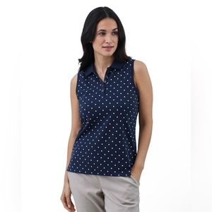 CHAPS Womens Sleeveless Polo Shirt Size Small Polkadots Navy & White New